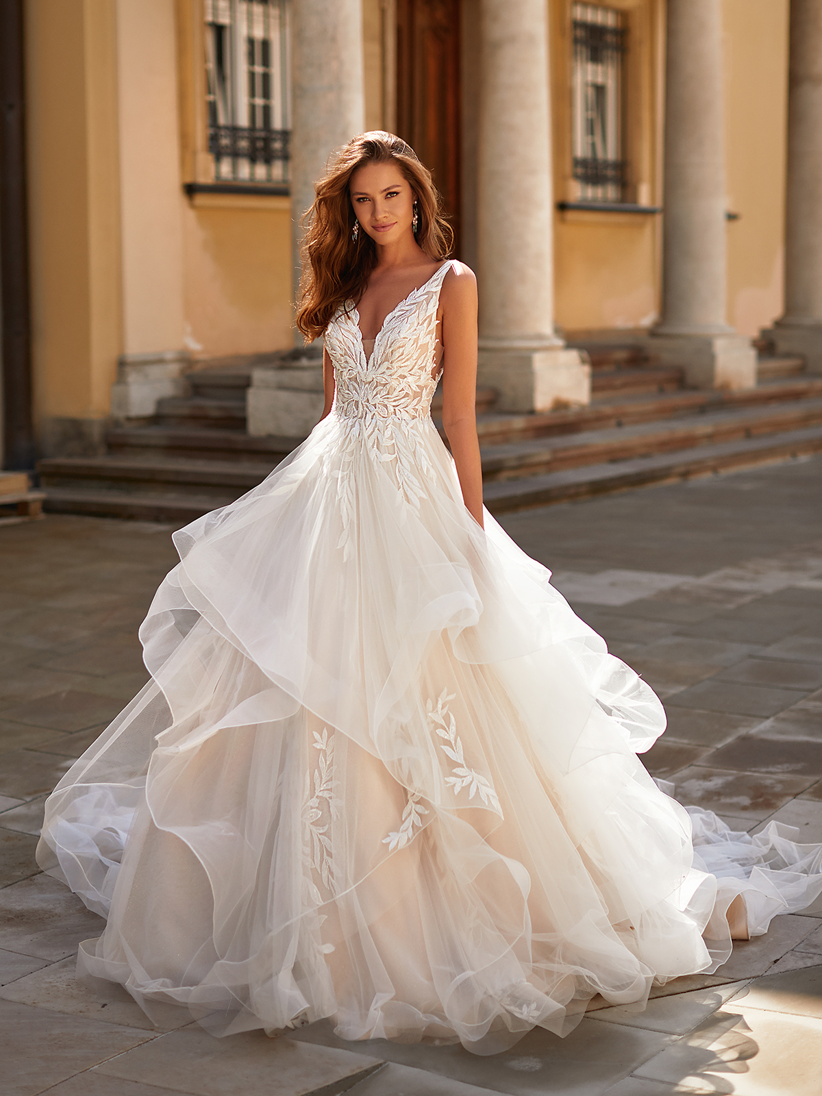 Moonlight Bridal H1484 Ruffled Skirt Wedding Dress Eternal Love